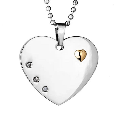 Gold Heart with 3 Cubic Zirconia Heart Necklace