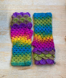 Fingerless Dragon Scale Gloves in Bright Rainbow