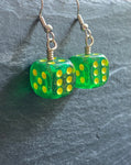 Green Sparkly Dice Earrings