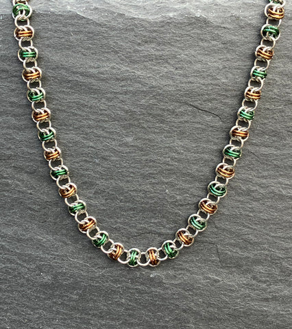 Green and Bronze Barrel Chainmaille Necklace