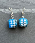 Blue Marbled Dice Earrings