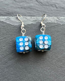 Blue Marbled Dice Earrings