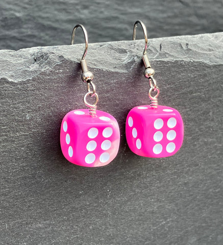 Pink Marbled Dice Earrings