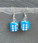 Blue Marbled Dice Earrings