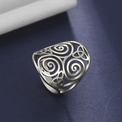 Stainless Steel Adjustable Celtic Knot Spiral Ring