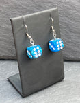 Blue Marbled Dice Earrings