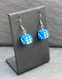 Blue Marbled Dice Earrings