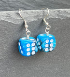 Blue Marbled Dice Earrings