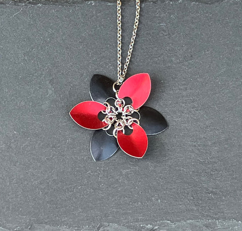 Red and Black Scale Flower Necklace