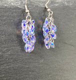 Purple lined crystal chainmaille beaded earrings