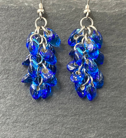 Silver Lined Blue Chainmaille Miyuki Beaded Earrings