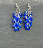 Silver Lined Blue Chainmaille Beaded Earrings