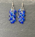 Silver Lined Blue Chainmaille Beaded Earrings