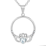 Crystal Heart Claddagh Pendant Necklace