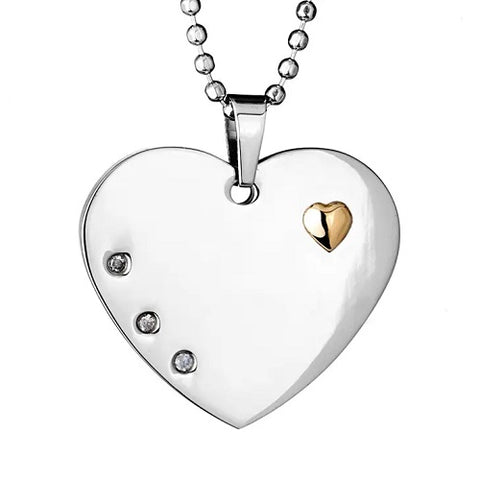 Gold Heart with 3 Cubic Zirconia Heart Necklace
