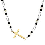 Polished Sideways Cross Freshwater Pearl Necklace