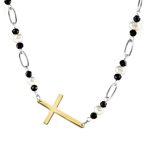 Polished Sideways Cross Freshwater Pearl Necklace