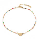 Stainless Steel Simple Link Cable Chain Anklet Gold Plated Multicolor Enamel Heart