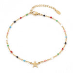 Stainless Steel Simple Link Cable Chain Anklet Gold Plated Multicolor Enamel Pentagram Star
