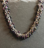 Purple iris statement necklace - Beaded chainmaille necklace