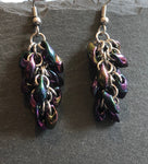 Purple Iris beaded earrings - unusual dangly chainmaille earrings