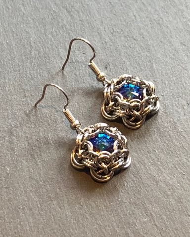 Captured Rainbow Crystal Chainmaille Earrings