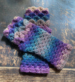 Fingerless Dragon Scale Gloves in Muted Rainbow