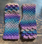Fingerless Dragon Scale Gloves in Muted Rainbow