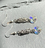 Crystal Byzantine Heart Stainless Steel Chainmaille Earrings