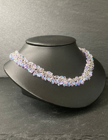 Beaded Chainmaille Necklace in Crystal Purple