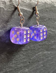 Purple sparkly dice earrings, dungeons and dragons jewellery, D&D earrings, gift for gamer girls, D6 earrings