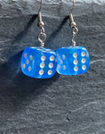 Blue Sparkly Dice Earrings