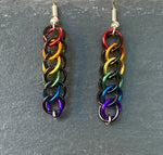 Black and rainbow dangle earrings, hypoallergenic pride earrings, gift for lgbt+ friend, Half Persian 3in1 Chainmail rainbow pride jewellery