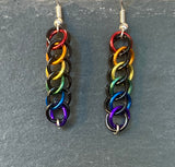 Black and rainbow dangle earrings, hypoallergenic pride earrings, gift for lgbt+ friend, Half Persian 3in1 Chainmail rainbow pride jewellery