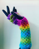 Fingerless Dragon Scale Gloves in Bright Rainbow