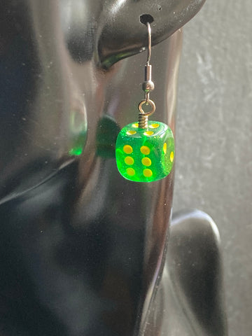 Green sparkly dice earrings, dungeons and dragons jewellery, D&D earrings, gift for gamer girls