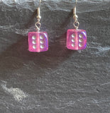 Pink Sparkly Dice Earrings