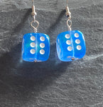 Blue Sparkly Dice Earrings